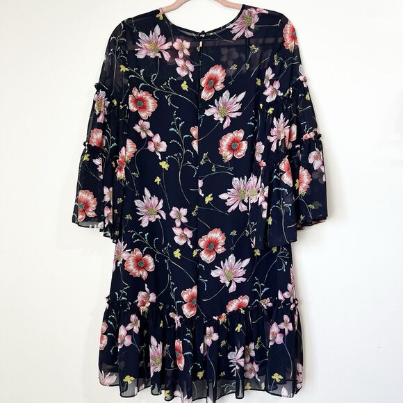 Eliza J Navy Pink Floral Dress Oversized Ruffle Flare Sleeves Women’s 4 - Picture 7 of 13